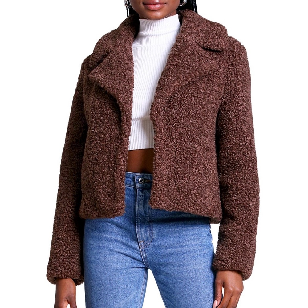 AVEC LES FILLES CHOCOLATE TEDDY FAUX FUR JACKET, SZ. M NWT